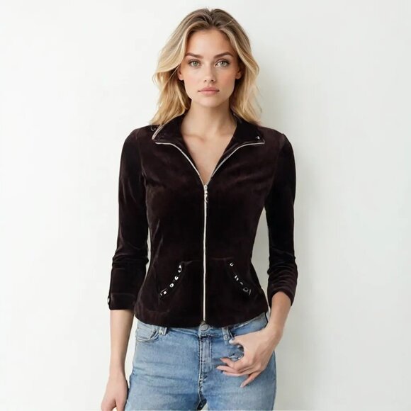 Chico's Women's Brown Velour zip Jacket Size 2 - Picture 1 of 6